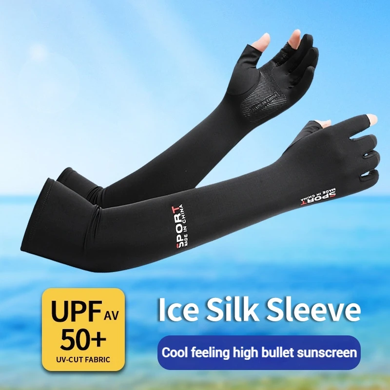 Manchons de bras d'été en soie glacée, manchette UV à 5 doigts pour la pêche en plein air, le cyclisme, la course à pied, l'escalade, housse de bras légère au toucher frais