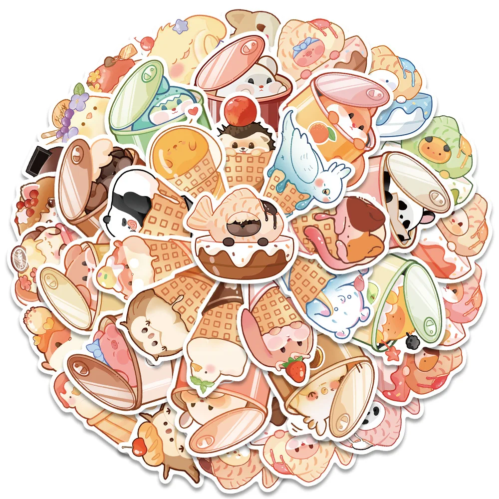 

10/40pcs Funny Cute Animal Food Stickers for Scrapbook Phone Stationery Kawaii Cartoon Sticker for Girl Kid