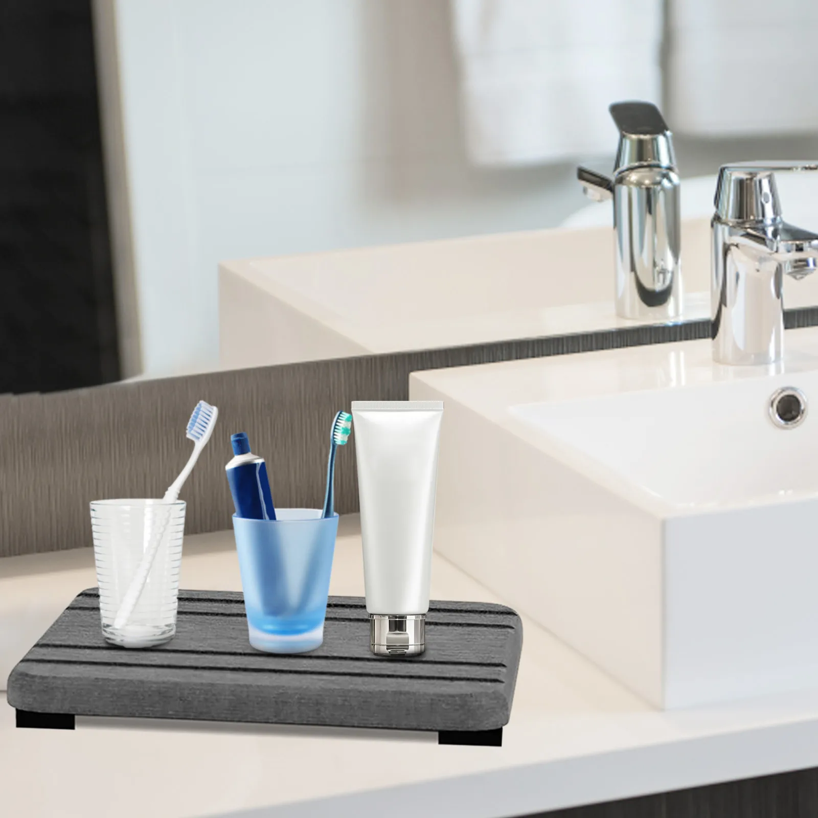 3pcs Large Absorbent Stone Tray Dry And Tidy Diatomaceous Earth Stone Sink Tray Instant Dry Sink, Sponge Hand Soap Holder 6