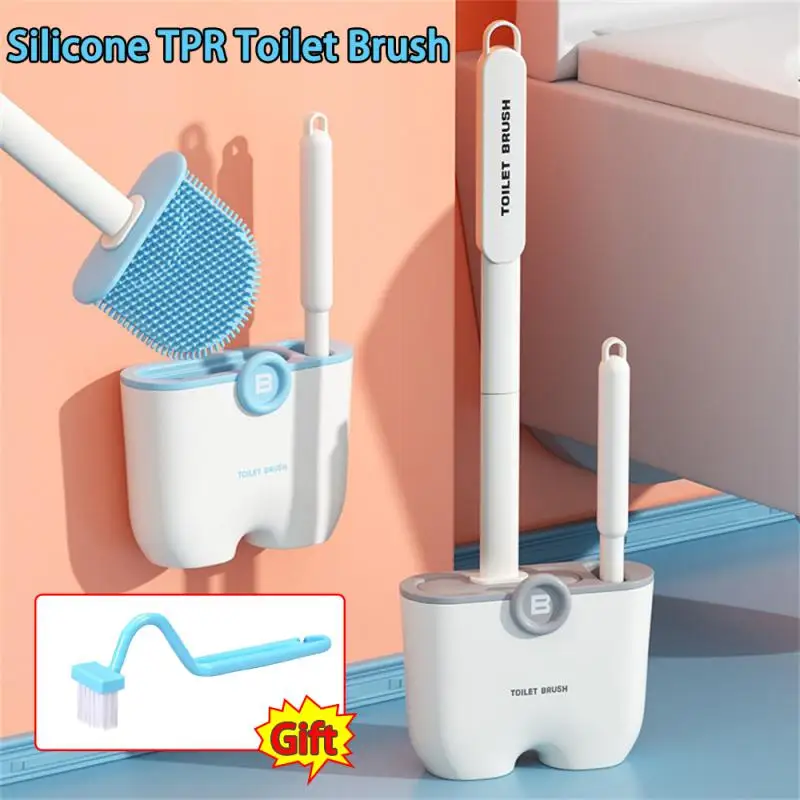 

Silicone TPR Toilet Brush and Holder Toilet Bowl Brush with Holder Set Wall Hanging Toilet Brush Silicone Bristles for Floor