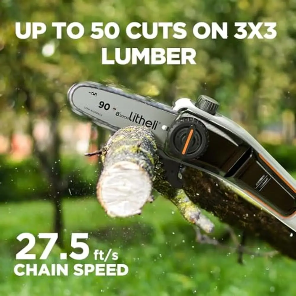 Electric Litheli U20 Pole Saw Tree Trimming 8'' Cordless Pruner 27.5ft/s Cutting Speed with 2.5Ah Battery & Extendable Pole