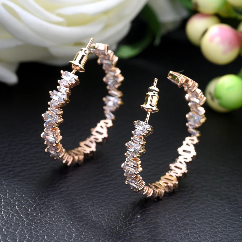 

Fashion New Fashion Irregular Baguette Hoop Earrings Mix Color AAA CZ Crystal Statement Jewelry for Women Girls Earring E-446