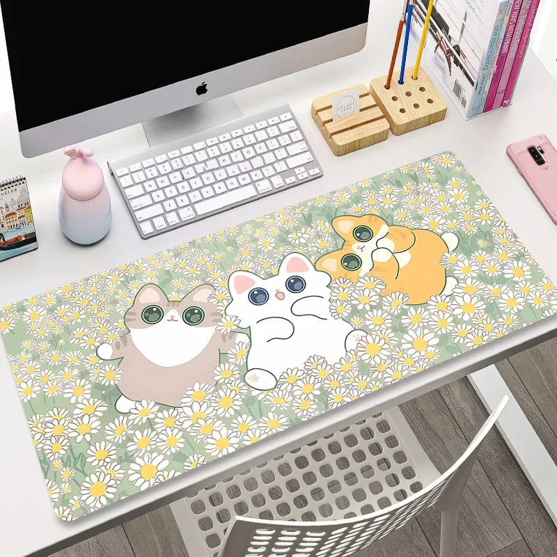 Kawaii Cats Beige Gaming Mouse Pad XXL, Cute Japanese Extended Big - View #9
