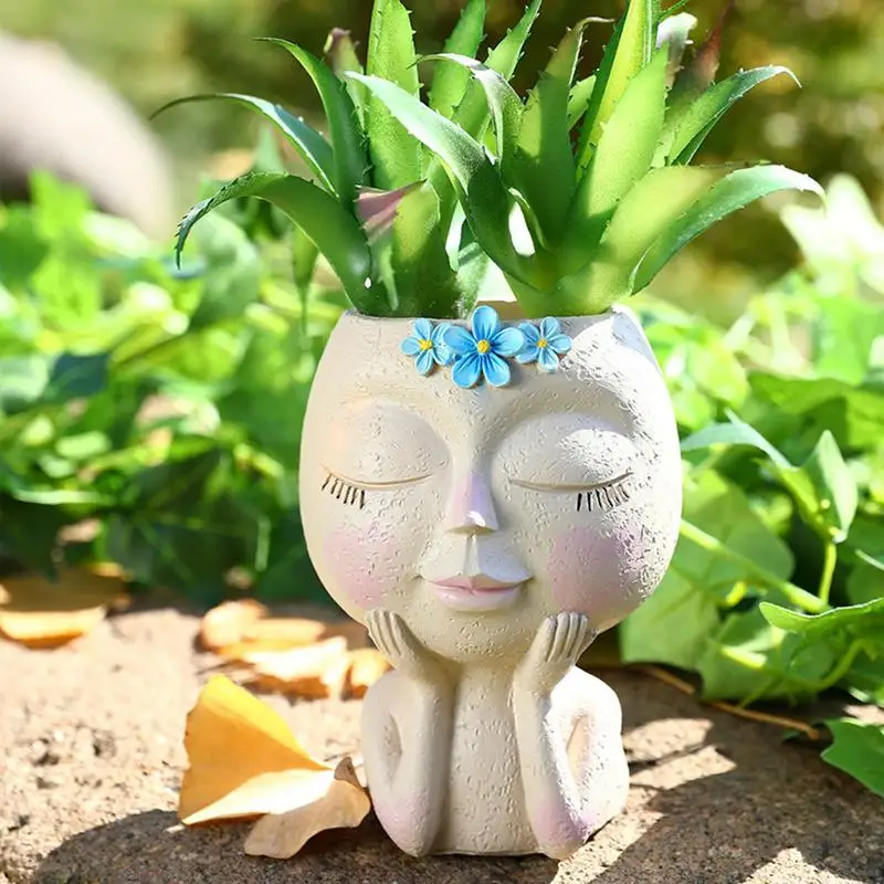 Girls Face Head Figurine Flower Pot Succulent Plant Resin Pots Girls Face Flower Planter Resin Crafts Succulent Plant Flowerpot