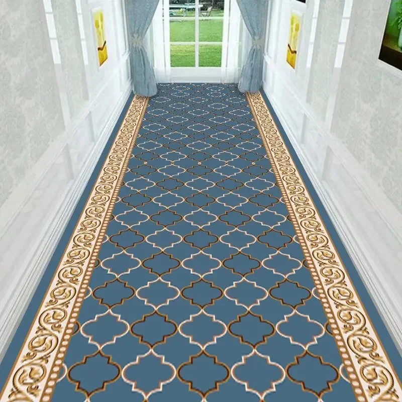 Luxury European Long Corridor Carpet Runner Classical Hotel Hallway Decoration Home Aisle Non-slip Long Mat Walkway Rug Washable 2