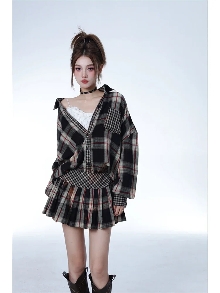Puff Sleeve Plaid Two Piece Skirt Set Hot Selling Girl's Two Piece