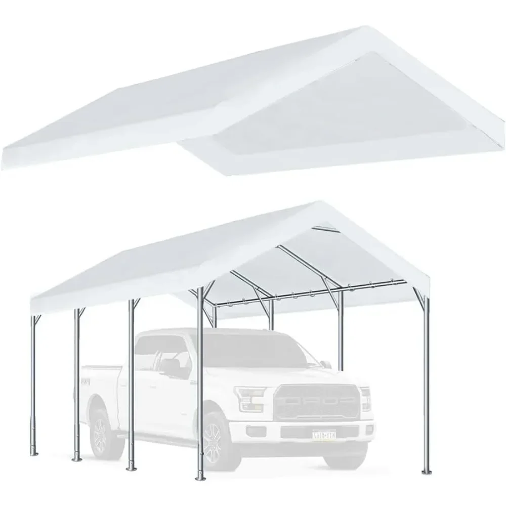 

Portable Garage Rutile Carport Canopy ONLY 10'x20' W/Ball Bungees Tent Garage Replacement Top Tarp Car Shelter Cover White Home