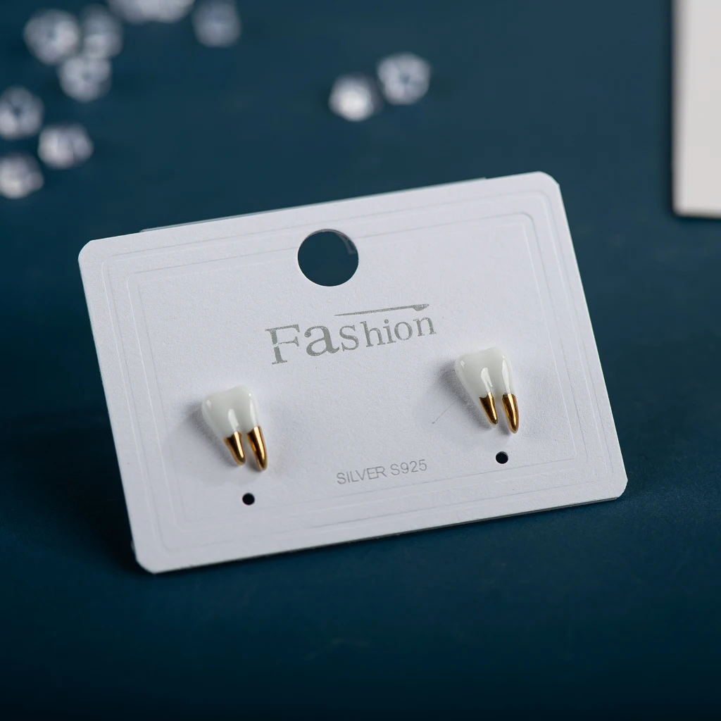 White Teeth Fine Ceramic Stud Earrings 925 Silver Needle Gold Plated Porcelain Wholesale Gift Accessories #XN565 |