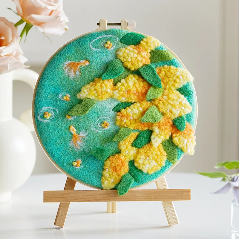 DIY Wool Needle Felt Painting Kit 20x20cm With Frame For Home Decors