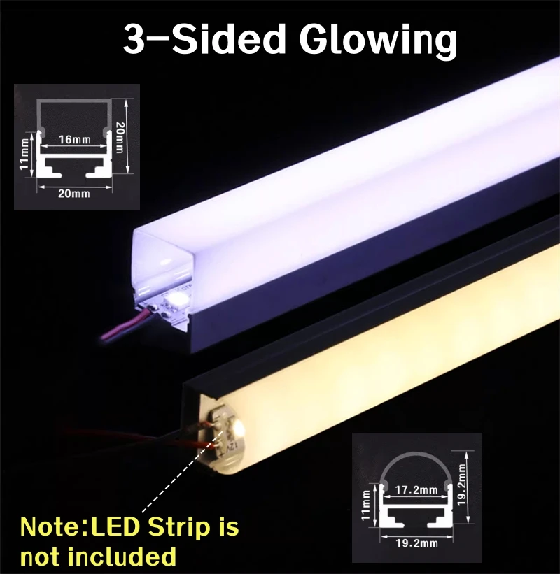 Profilé En Aluminium Pour Bandes LED - 2 Mètres, Noir Avec Cache Laiteux, Largeur Intérieure 12,4 Mm, Idéal Pour éclairage Indirect - 2
