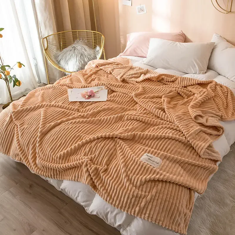 Blankets for Beds Solid Yellow Color Soft Warm 300GSM Plaid Square Flannel Blanket On the Bed Thickness Throw Blanket - 5