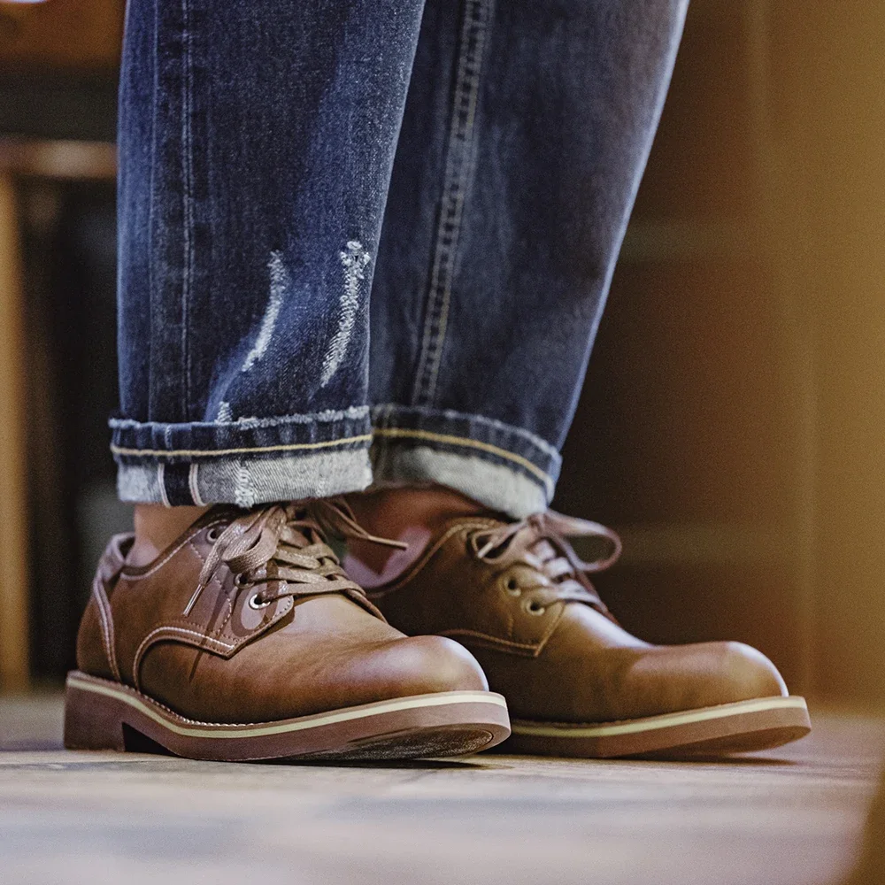Men's Low-top Work Boots Round-toed Leather Shoes Autumn Casual Vintage Streetwear leather shoes men dress boots