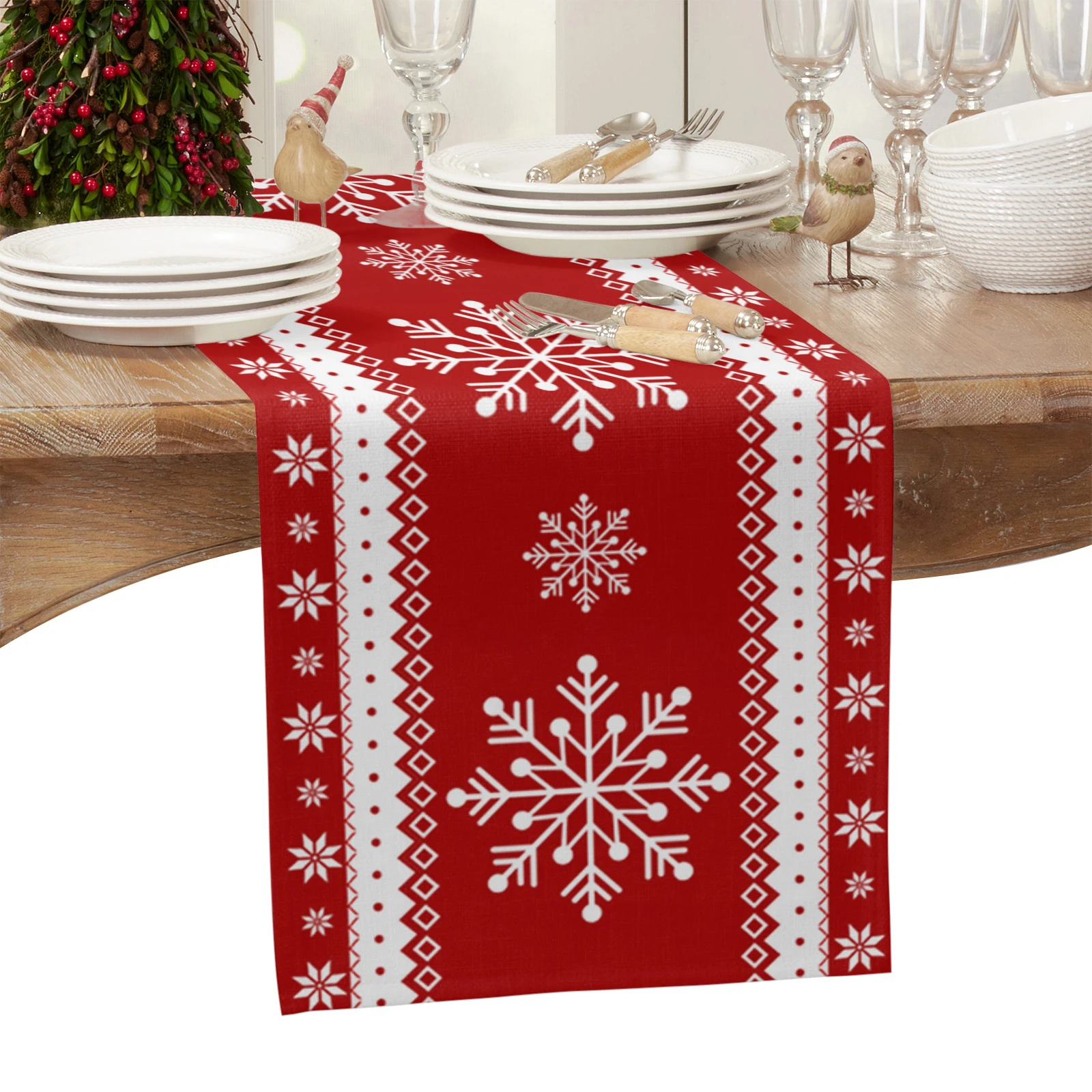Christmas Snowflakes Red Background Modern Table Runner Wedding Decor Table Runner For Dining
