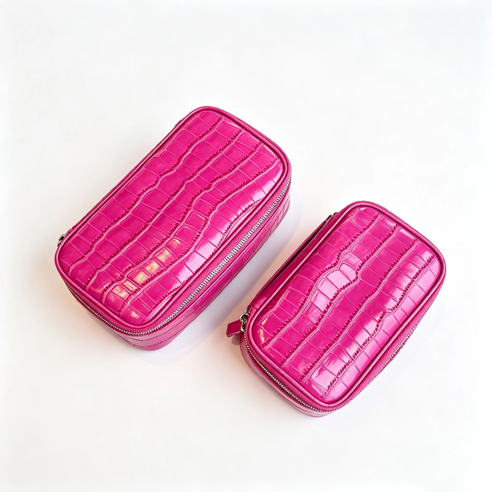 Crocodile Pattern Cowhide Cosmetic Bag Rose Red Light Luxury Genuine Leather Women Travel Portable Toiletry Storageanity Case 6