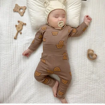 0-3Y Neonate Ragazzi Pigiama Set Neonato Orso di Cotone Stampa Homewear Anti Pancia Freddo Neonata Biancheria Intima Sveglia Del Fumetto Degli Indumenti Da Notte