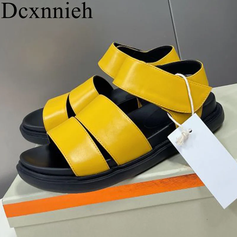 

Сандалии женские из натуральной кожи с круглым носком, однотонные универсальные босоножки, Повседневная Уличная обувь, лето, 2024