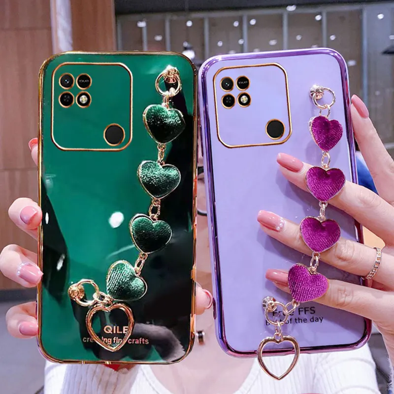 Custodia Per Realme Narzo 50A Cover Luxury Plating Heart Metal Bracciale Cover Per Realme Narzo 50A 50I 30 50 Case Realme Narzo 50A