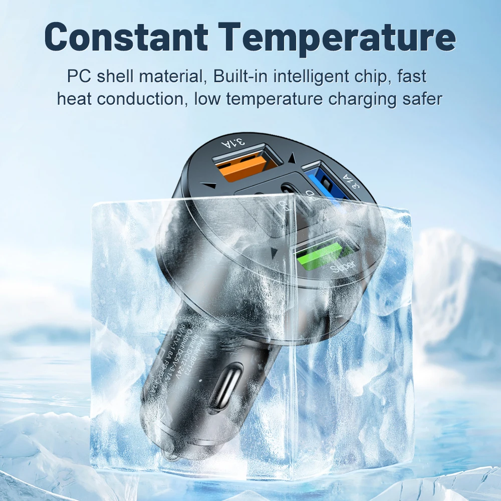 250W 5-in-1 PD QC3.0 Car Charger Fast Charging USB C for IPhone,Samsung Galaxy, IPad Pro, Multi-Port Plug Lighter Adapter