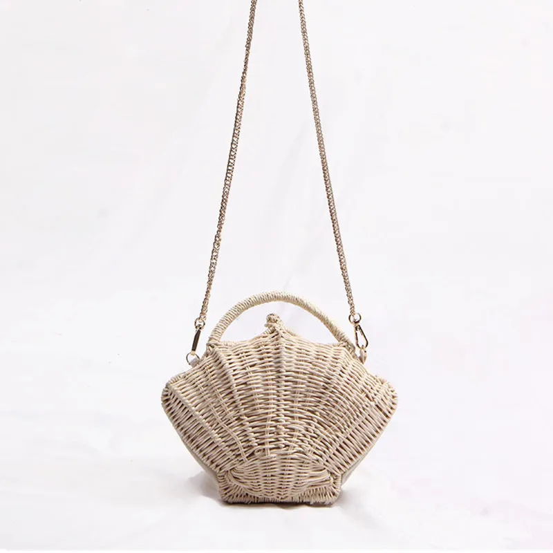 New shell chain bag Shell-shaped chain small Messenger Bag rattan woven shoulder portable beach vacation Straw bag
