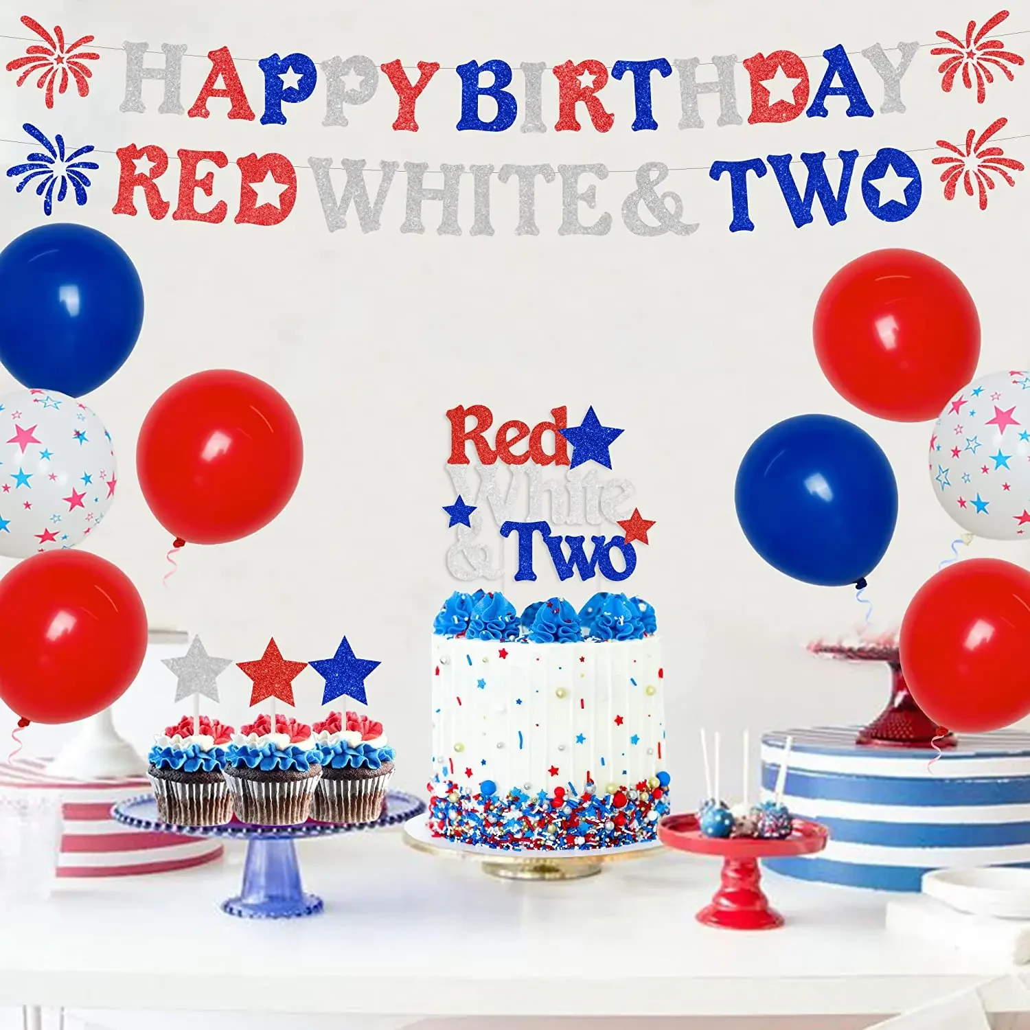 CHEEREVEAL Little Firecracker 4th of July 2nd Birthday Party Decorations Balloons Banner for USA Independence Day Supplies