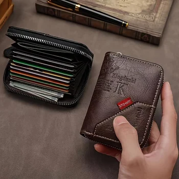 ​​Vintage PU Leather Slim Wallet - Zipper RFID Blocking 11-Slot Card Holder, Retro Style Gift for Men & Women, Classic Design​ 2
