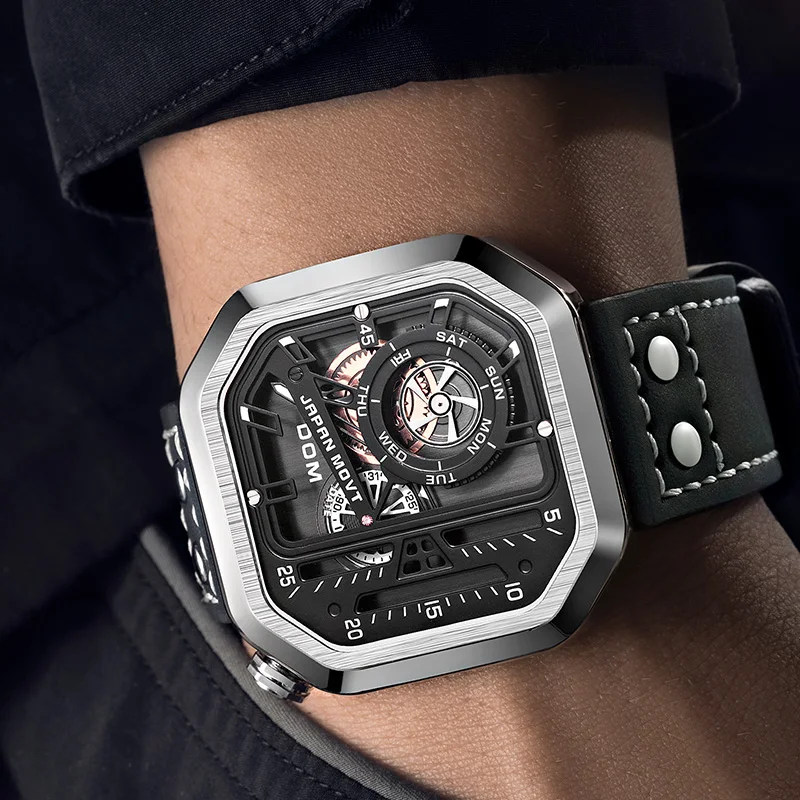 DOM WATCH MAN Fashion Creative Chronograph Calendar Quartz Skeleton Punk Wind Waterproof Men's Watch Free Shipping M-1358L-1M