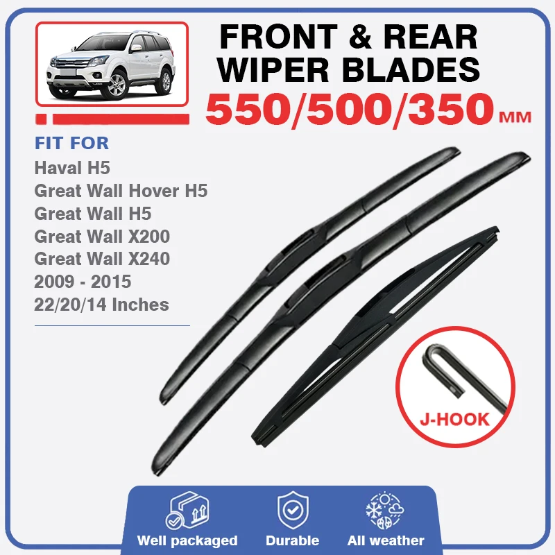 Spazzola Tergicristallo Anteriore Posteriore Per Great Wall Hover H5 Haval H5 X200 X240 2009 - 2015 Lavacristallo Parabrezza Fit U Gancio Braccio