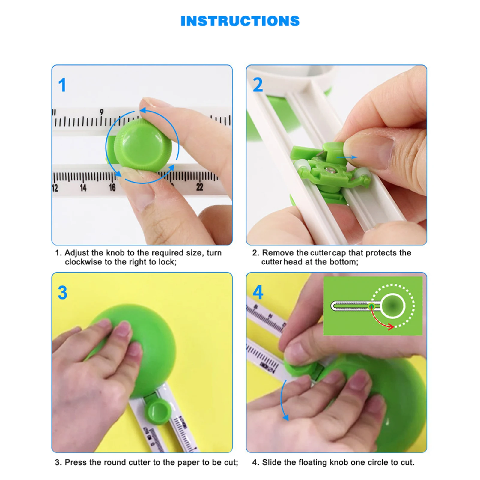 Circular Paper Cutter Rotary Circle Cutter Manual Round Cutting Tool Paper Trimmer Scrapbooking Tool with Replacement