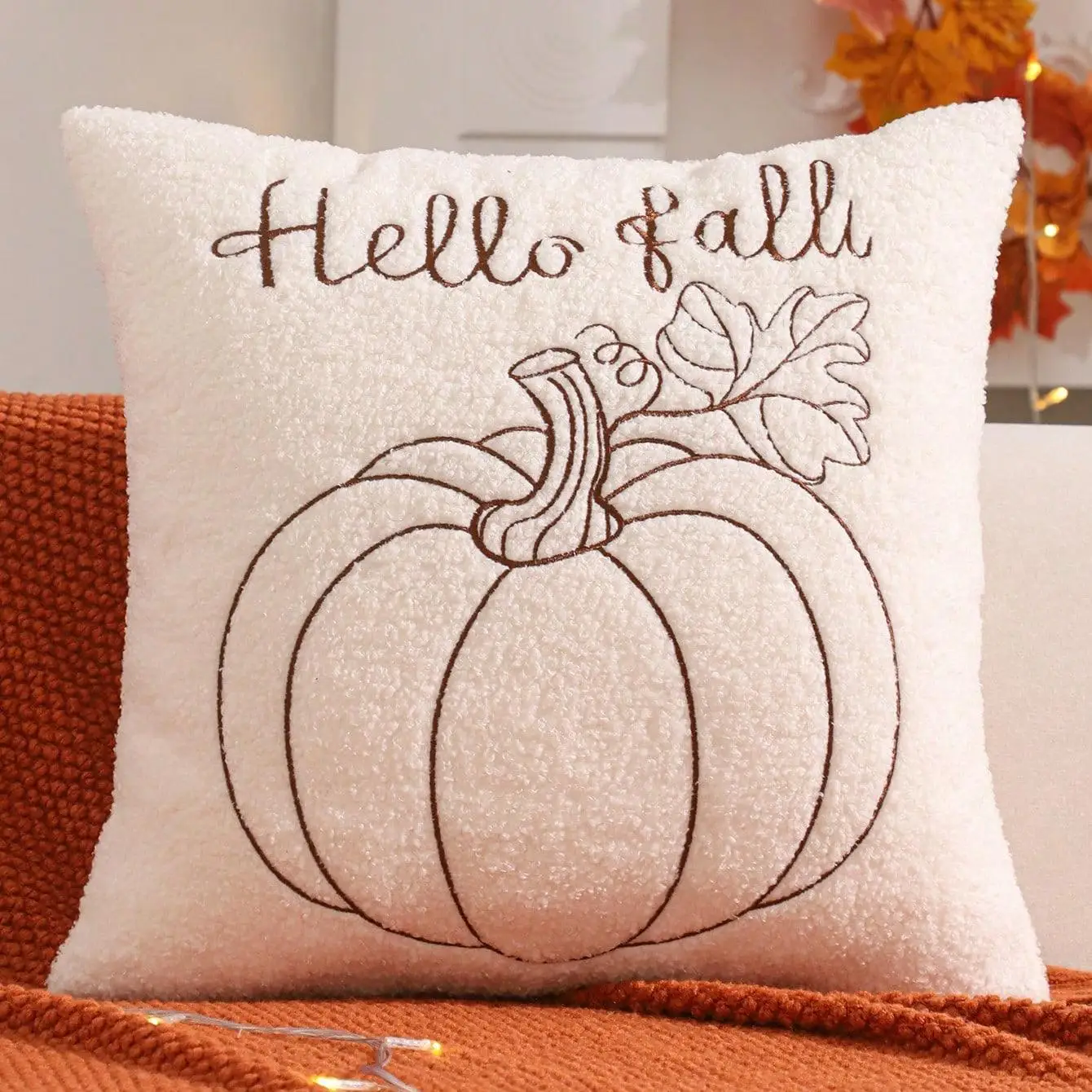 Thanksgiving Weiße Pailletten-Stickerei Kürbis-Kissenbezüge Halloween-Party Plüsch Dekorative Kissenhüllen für Sofa und Bett – Detail 5