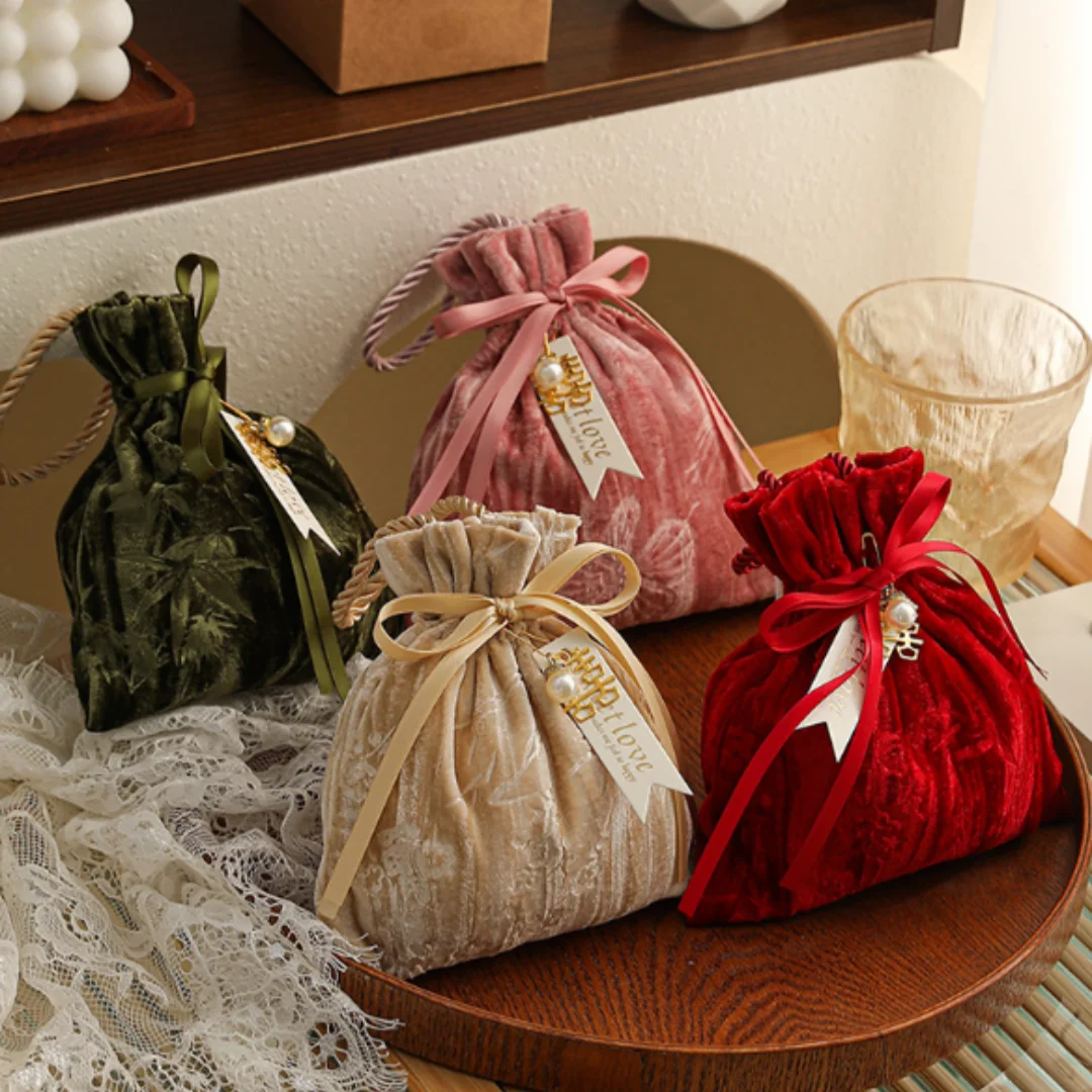 Velvet Wedding Candy Bag Gift Bag Portable Drawstring Ribbon Bow Bag High Quality Wedding Party Candy Pouch Jewelry Bag