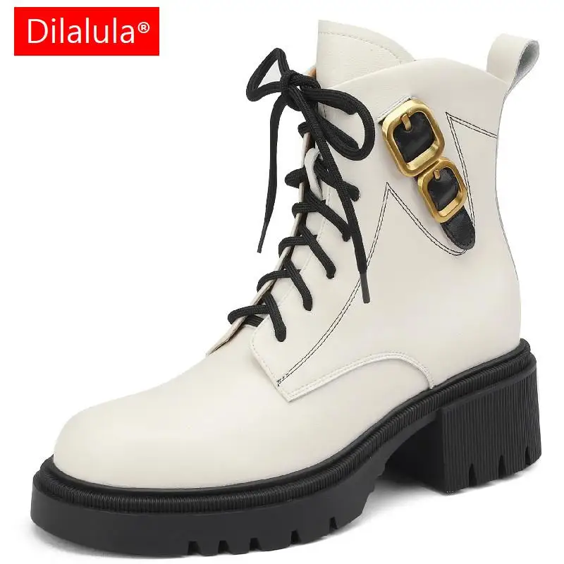 

Dilalula 2023 Popular Fashion Women Ankle Boots Buckle Motorcycle Boots Platforms Thick Heels Shoes Woman Outdoor Leisure New