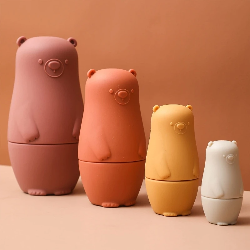 4Pieces Russian Nesting Dolls Stacking Toy for Children Montessori Matryoshka Dolls Cartoon Silicone Table Decors