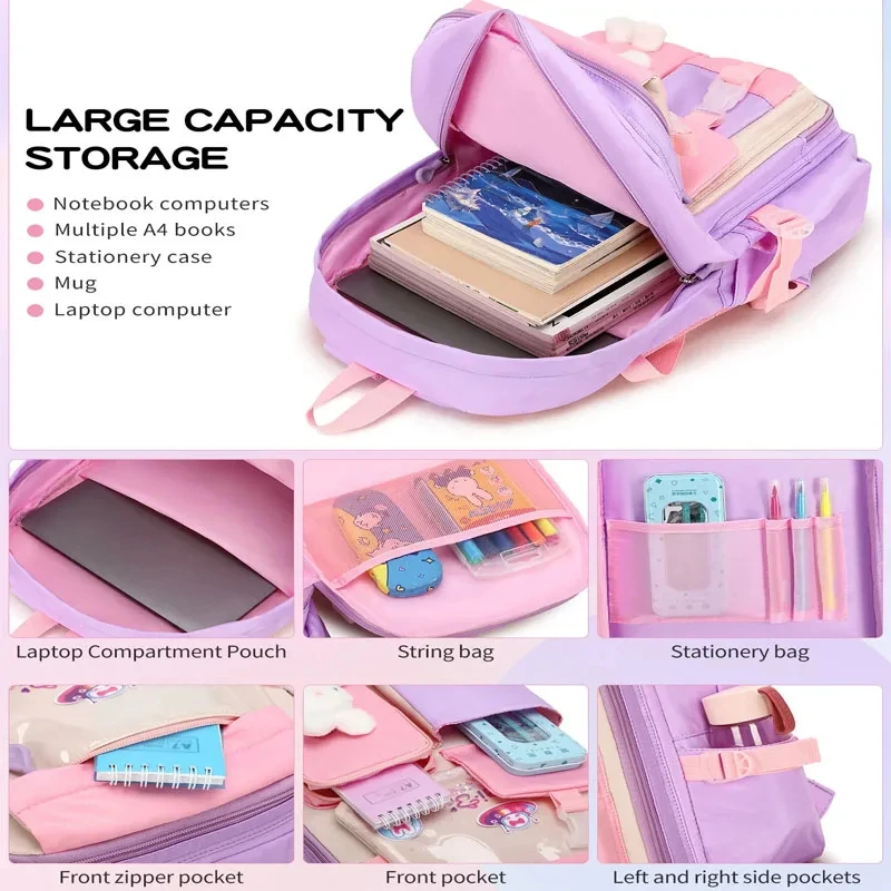 New Large Capacity Girls Refrigerator Models for Elementary School Students Schoolbag, Cute Princess Students Lightweight School