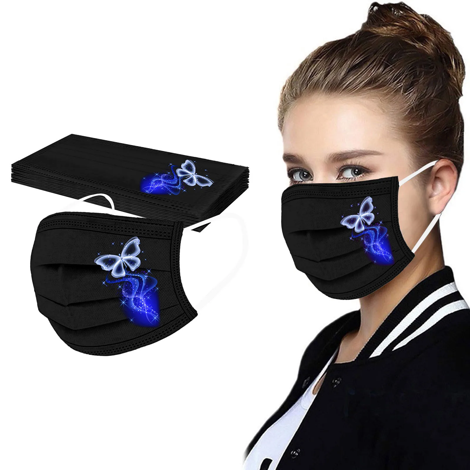 10PCS Adult's Butterfly Printed Mask Disposable Protective Face