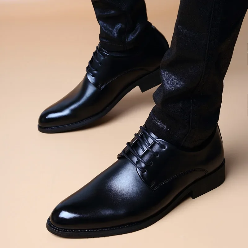 Men Wedding Leather Business Men's Dress Pointed Casual Youth British Style Inner Heightening Spring Shoes mens brogue shoes