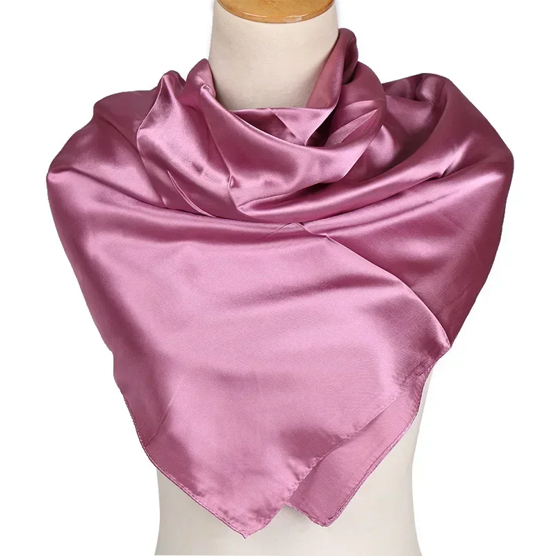 90X90 Satin Silk Scarf Hijab Solid Women Shiny Square Wrap Shawl Head Neck Cover Plain Hair Tie Band Beach Hijab Female Foulard 4
