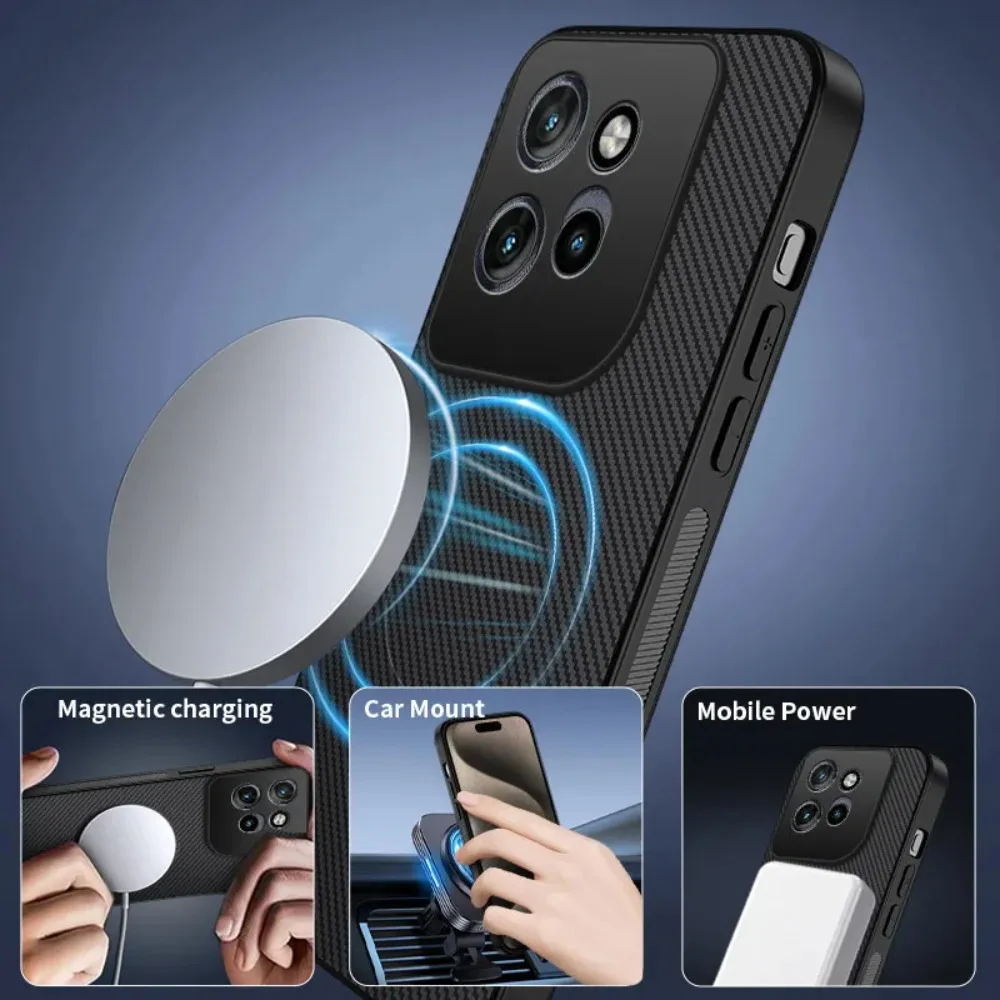 Carbon Fiber Magnetic Wireless Charging Anti-Fall Case Cover