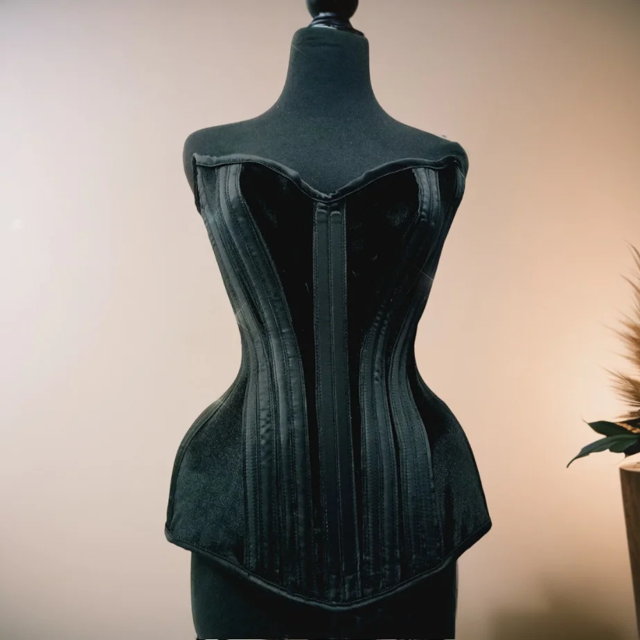 Women Long Corset Bustier Velvet Overbust Slimm Waist Vintage Bodice Lace UP Steel bones Shaping Tops Push Up Breast  Costume 2