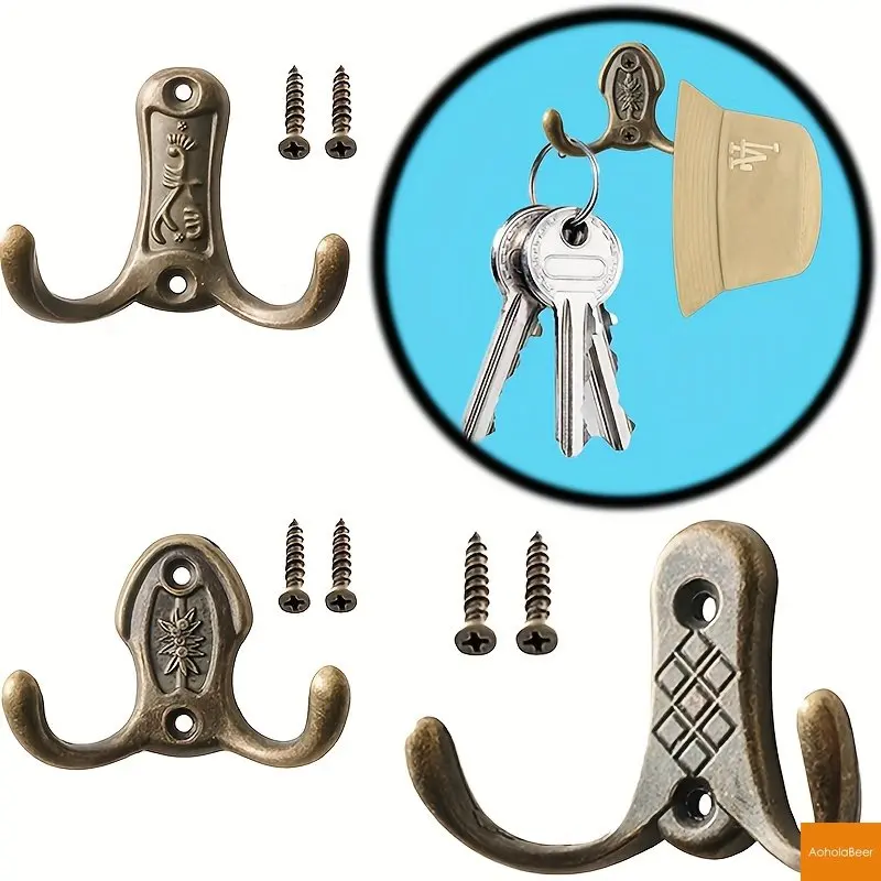 Retro Vintage Wall Hooks for Wood Zinc Alloy Bathroom Double Hooks