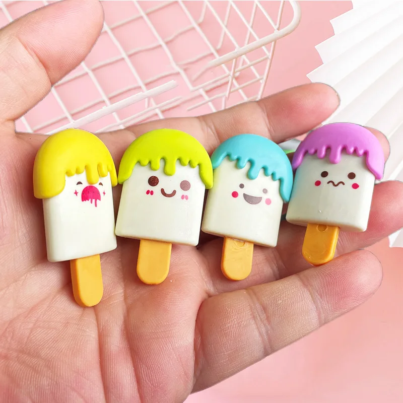 2 Pcs Cartoon Creative Ice Cream Popsicle Pencil Eraser Kid Stationery