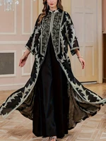 Plus-Size New Middle Eastern Elegant High-End Sequin Embroidered Black Robe, Loose and Comfortable for Commuting, Muslim Faux Two-Piece Cardigan, Dubai Saudi Traditional Clothing, Long-Sleeved Elegant Cardigan Dress