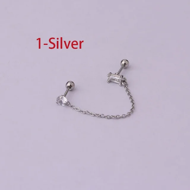 Boucles d'oreilles tendance en acier inoxydable pour femmes, 1 pièce, chaîne à Double perçage, fleur coréenne, Zircon, clous de perçage, bijoux à la mode