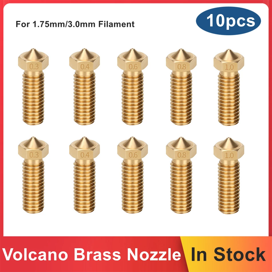 

10Pcs Brass Volcano Nozzle 0.2mm 0.3mm 0.4mm 0.5mm 0.6mm 0.8mm 1.0mm 1.2mm For 1.75mm 3.0mm Filament M6 Volcano Heaterblock