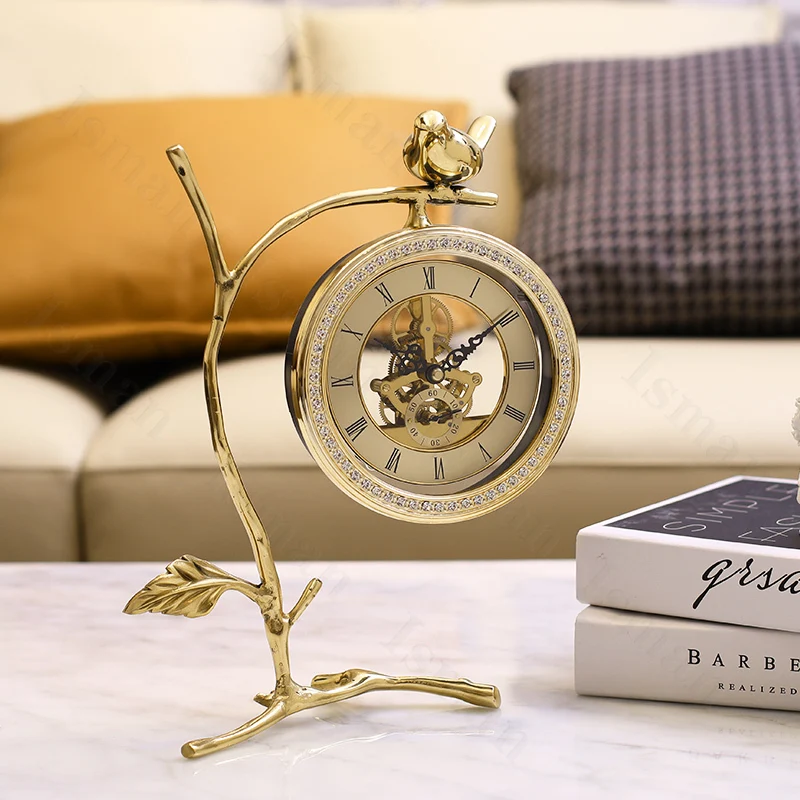 

Nordic Brass Twig Bird Desk Clock Ornaments Light Luxury Home Decoration Digital Clock Fashion Clocks Living Room Ornament
