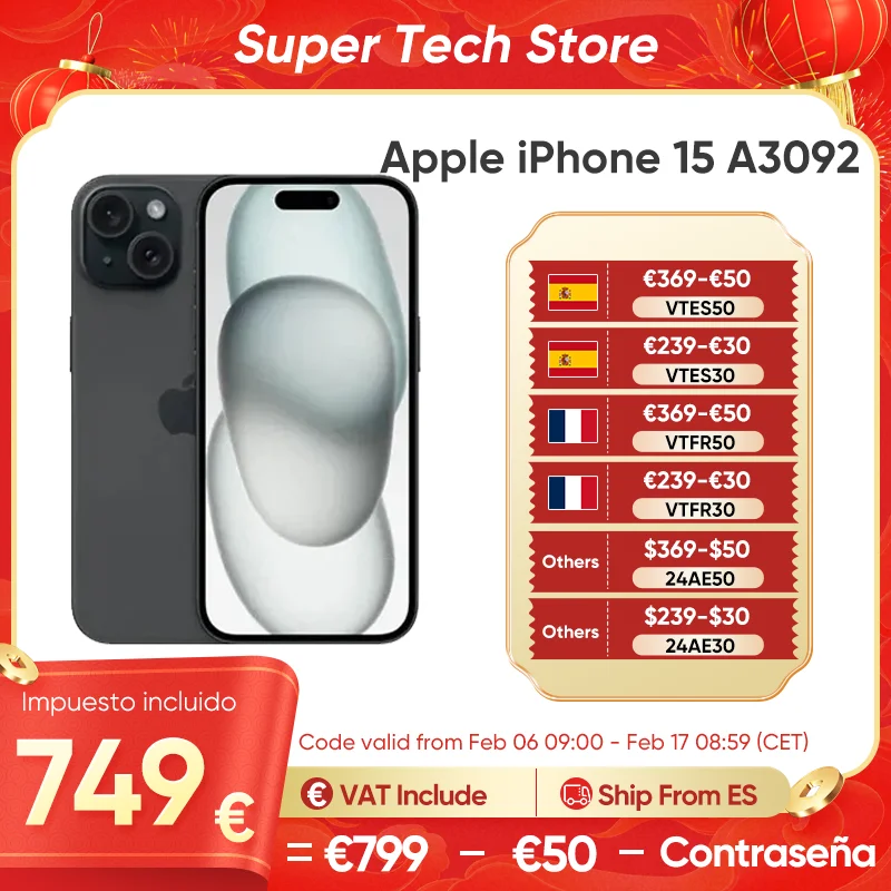 100% Nuovo Originale Apple Iphone 15 5G 6.1 ''6Gb Ram 128Gb Rom A16 Chip Bionico Ios 17 Super Retina Xdr Oled Display Dual Sim