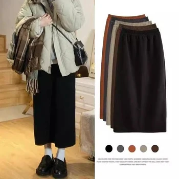 Jupes en laine classiques pour femme, coupe trapèze, couleur unie, taille élastique, fente arrière, mi-longues, collection automne-hiver