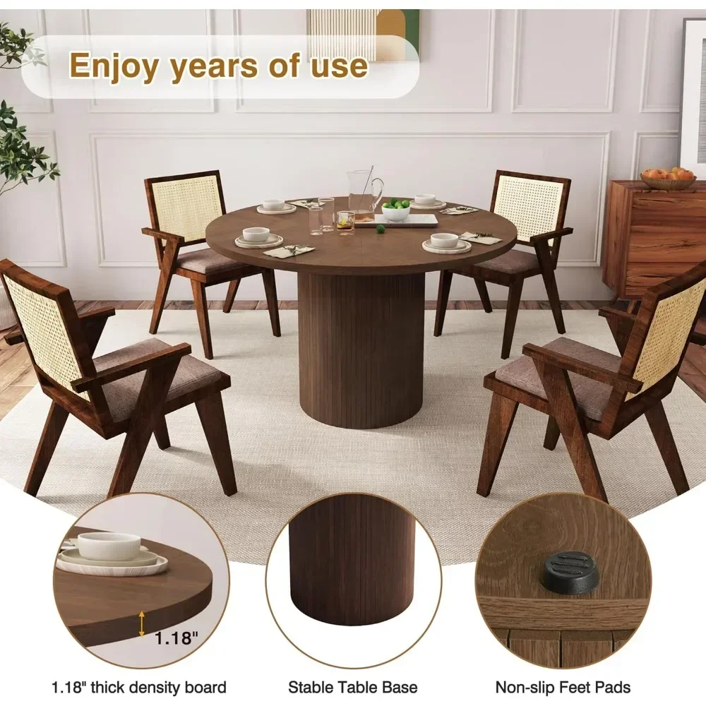 Round Dining Table for 4, Modern Farmhouse Kitchen Table, 47 Inch Small Circle Dining Tables with Wood Strip Base for Kitchen Li