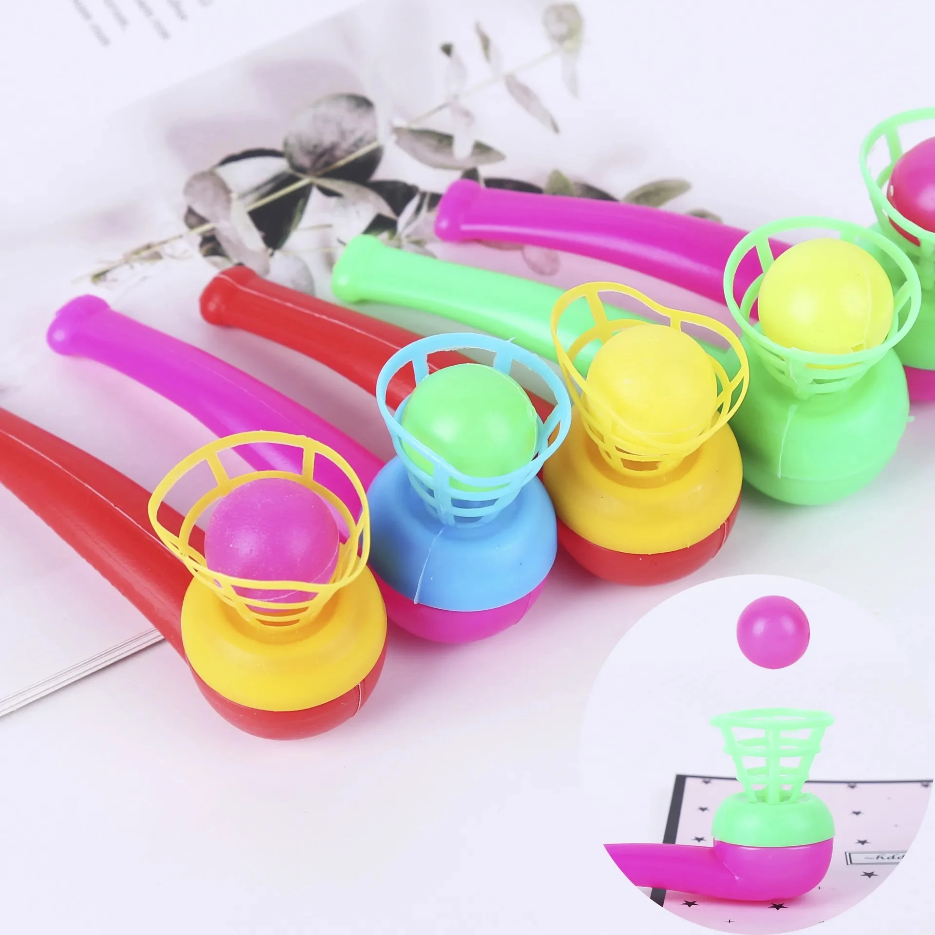 Children Toys 10Pcs Magic Blowing Pipe Floating Ball Toy Birthday Party Favors for Kids Carnival Prizes Goodie Bag Giveaway Pinata Stuffing