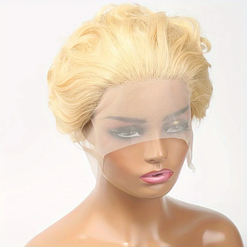 613 Blonde Human Hair Wigs curly pixie human hair Wig 13X1 Transparent Lace Wig Pixie Cut For Women Human Hair 150% density