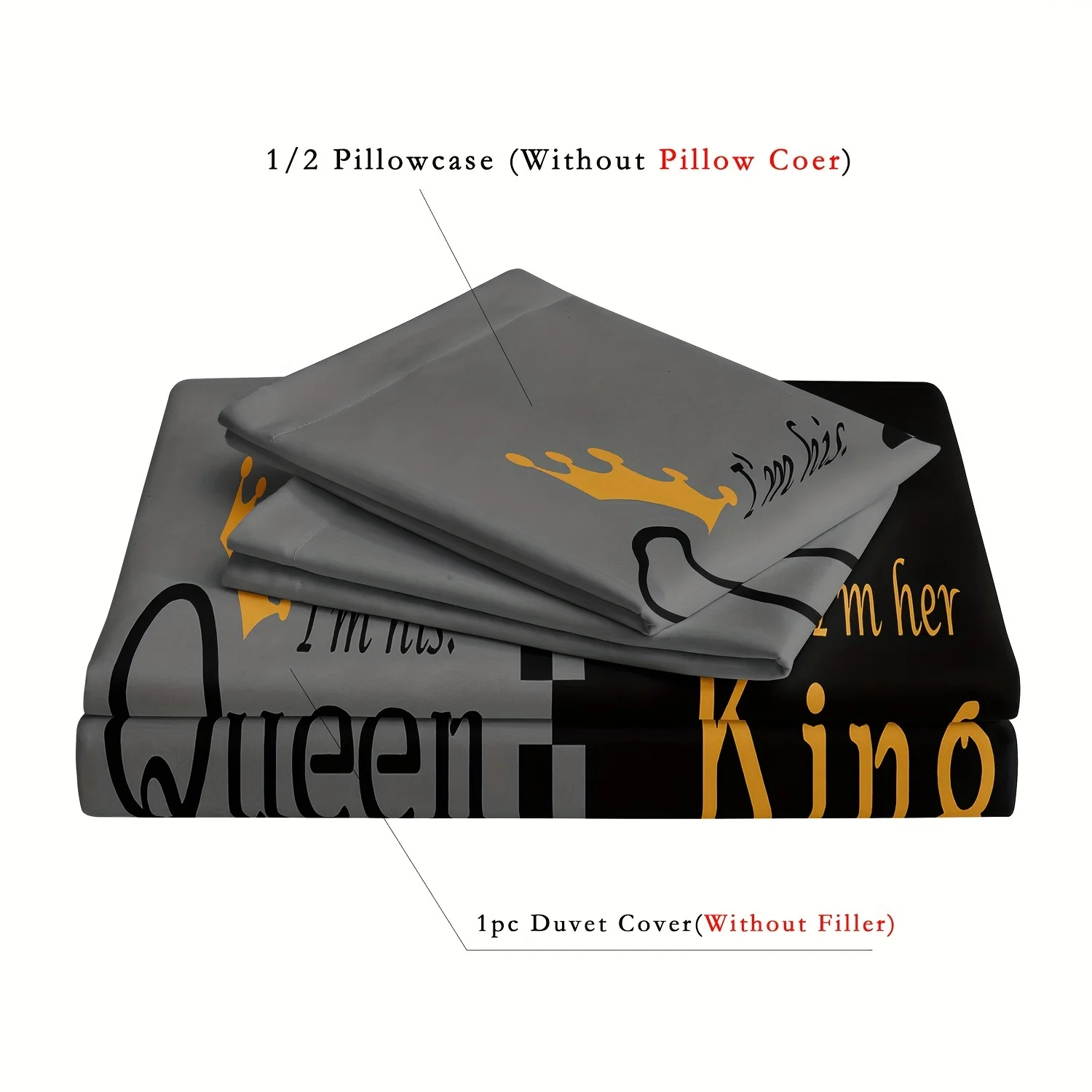 [Popular Choice] 2/3pcs Duvet Cover Set, Fashion Black And Gray Crown Design Print Bedding Set, Soft Comfortable